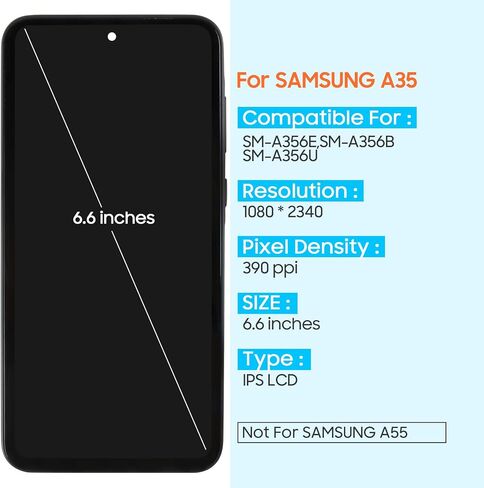 Incell for Samsung Galaxy A35 5G LCD Screen Replacement for Samsung A35 5G LCD Display Digitizer for SM-A356E SM-A356B A356U A356B/DS Touch Screen Glass Assembly Kits (Black with Frame) in Kuwait
