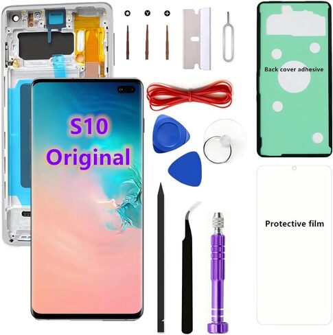 OEM Screen Replacement kit for Samsung Galaxy S10 6.1" Original AMOLED S10 SM-G973U,SM-G973U1 Display Touch Screen Digitizer Assembly (with Silvery Frame) in Kuwait