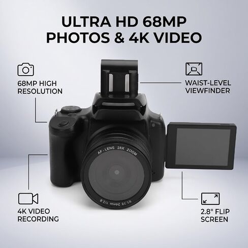 Pomya DSLR Camera 68MP 4K AF MF 2.8 Inch Flip Screen Travel in Kuwait