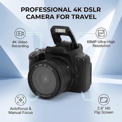 Pomya DSLR Camera 68MP 4K AF MF 2.8 Inch Flip Screen Travel in Kuwait