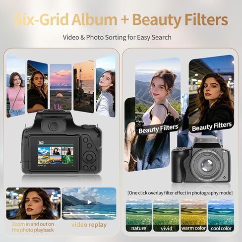 PUSOKEI 68MP 4K Digital Camera Waist Level Finder, Flip Screen Vlogging in Kuwait