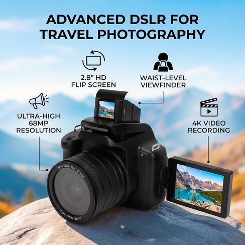 PUSOKEI 68MP 4K Digital Camera Waist Level Finder, Flip Screen Vlogging in Kuwait