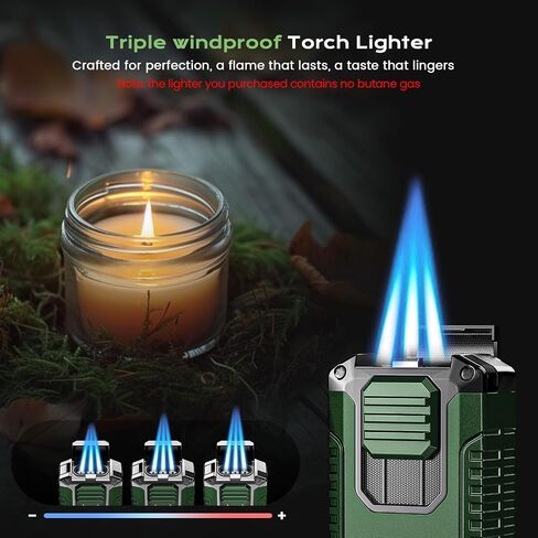 5-in-1 Multifunctional Torch Lighter with Tool, Punch, Holder, and Windproof Triple Jet Flames, Refillable Butane Lighter for Travel, Outdoors, Accessories Gift for Men (Butane Not Included) in Kuwait