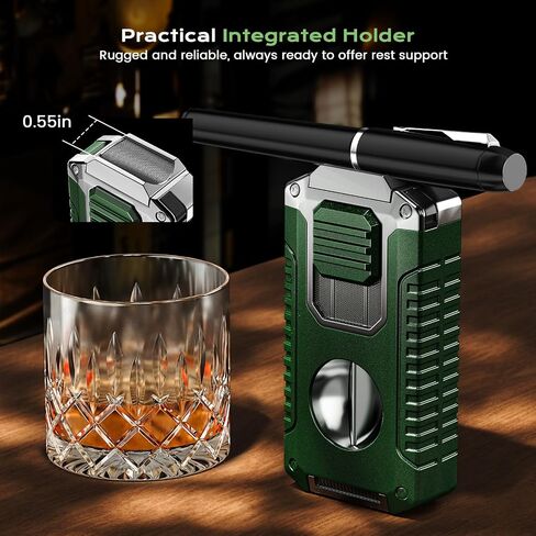 5-in-1 Multifunctional Torch Lighter with Tool, Punch, Holder, and Windproof Triple Jet Flames, Refillable Butane Lighter for Travel, Outdoors, Accessories Gift for Men (Butane Not Included) in Kuwait