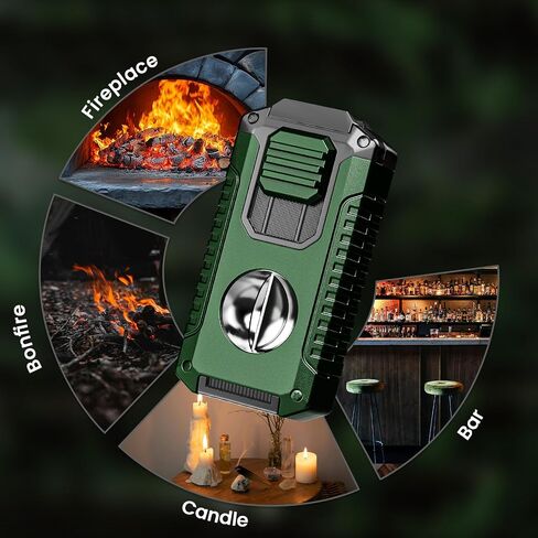 5-in-1 Multifunctional Torch Lighter with Tool, Punch, Holder, and Windproof Triple Jet Flames, Refillable Butane Lighter for Travel, Outdoors, Accessories Gift for Men (Butane Not Included) in Kuwait