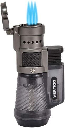 Vertigo Cyclone Triple Torch Cigar Lighter Charcoal or Clear 3 Pack Plus 1 Lotus 90ml Butane Can (Charcoal) in Kuwait
