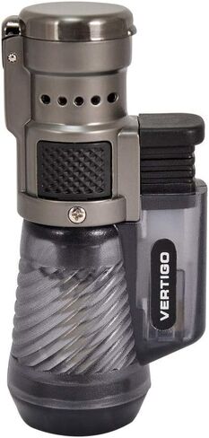 Vertigo Cyclone Triple Torch Cigar Lighter Charcoal or Clear 3 Pack Plus 1 Lotus 90ml Butane Can (Charcoal) in Kuwait