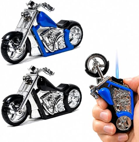 2 Pack Motorcycle Torch Lighter, Windproof, Blue and Red, Cool Refillable Butane Pocket Novelty Lighters Candle, Man Women's Gift(Butane Not Included) (oi) in Kuwait