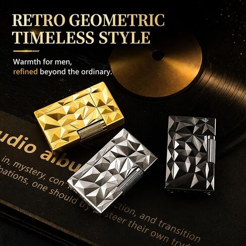 Classic Metal Engraved Lighter, Refillable Lighter, Vintage Trench Design, Exquisite Box Packaging for Men, Father, Husband Butane Not Included,Black in Kuwait