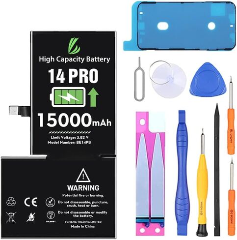 LL TRADER Battery for iPhone 14 Pro, 15000mAh High Capacity Replacement Battery for iPhone 14 Pro with Full Set Repair Tool Kit 2025 New for US in Kuwait