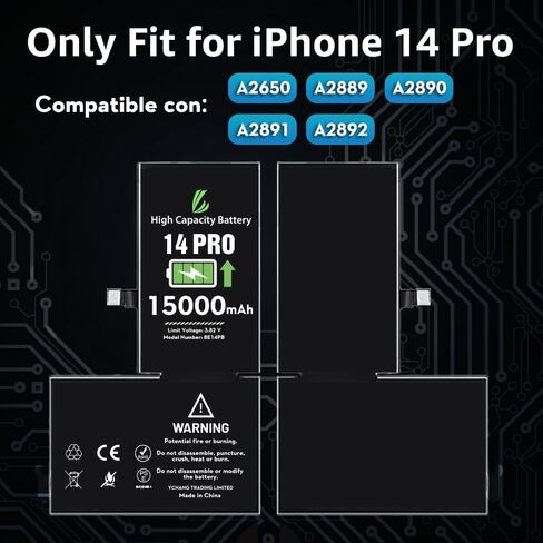 LL TRADER Battery for iPhone 14 Pro, 15000mAh High Capacity Replacement Battery for iPhone 14 Pro with Full Set Repair Tool Kit 2025 New for US in Kuwait