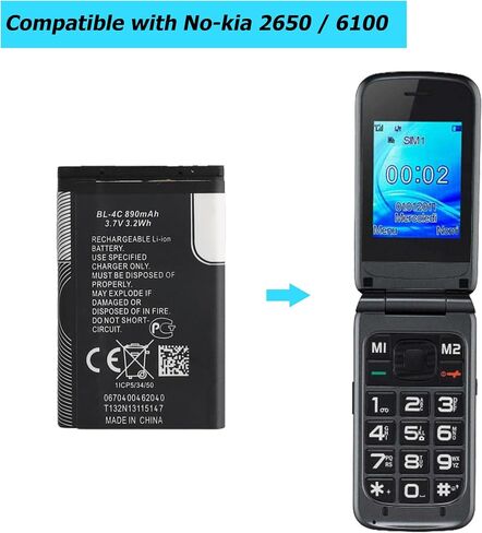 New BL-4C Replacement Battery Compatible with Nokia 6088 6100 6101 6102 6102I 6103 6103B 6125 6126 6130 6131 6133 6136 6170 6230I 6260 6300 with Technical Toolkit in Kuwait