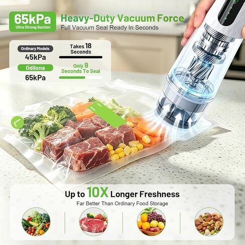 Portable Vacuum Sealer, 65kPa Suction, 1200mAh Rechargeable Vacuum Sealer Machine and 30 Reusable Bags for Freshness Preservation and Reduced Food Waste in Kuwait