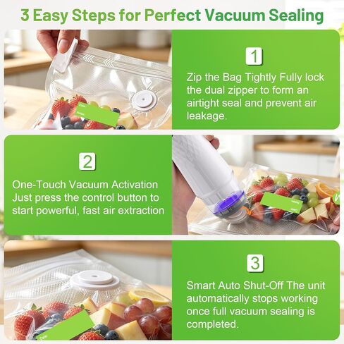 Portable Vacuum Sealer, 65kPa Suction, 1200mAh Rechargeable Vacuum Sealer Machine and 30 Reusable Bags for Freshness Preservation and Reduced Food Waste in Kuwait