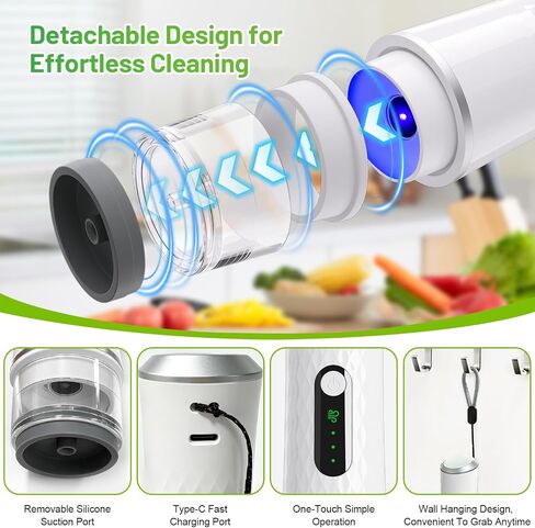 Portable Vacuum Sealer, 65kPa Suction, 1200mAh Rechargeable Vacuum Sealer Machine and 30 Reusable Bags for Freshness Preservation and Reduced Food Waste in Kuwait