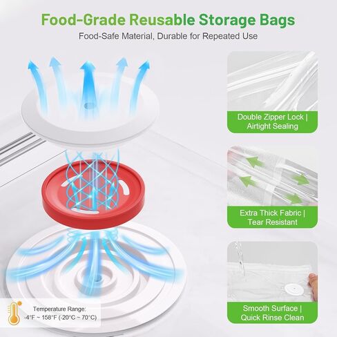 Portable Vacuum Sealer, 65kPa Suction, 1200mAh Rechargeable Vacuum Sealer Machine and 30 Reusable Bags for Freshness Preservation and Reduced Food Waste in Kuwait