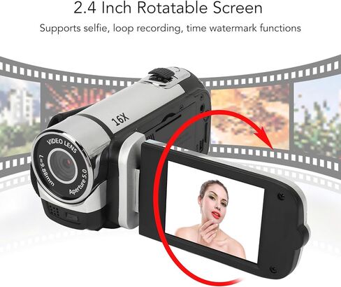 Bewinner D90 Digital Video Camera - 1080P 16MP Handheld Video Camcorder 16x Digital Zoom Video Camera with 2.7in TFT Rotatable Screen, HD Video Recorder Camera with Fill Light (Silver) in Kuwait