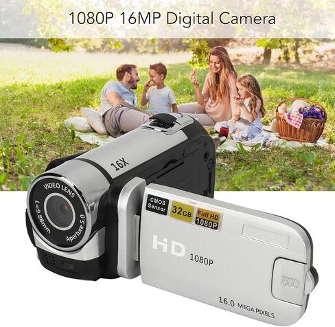 Bewinner D90 Digital Video Camera - 1080P 16MP Handheld Video Camcorder 16x Digital Zoom Video Camera with 2.7in TFT Rotatable Screen, HD Video Recorder Camera with Fill Light (Silver) in Kuwait