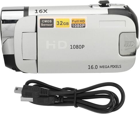 Bewinner D90 Digital Video Camera - 1080P 16MP Handheld Video Camcorder 16x Digital Zoom Video Camera with 2.7in TFT Rotatable Screen, HD Video Recorder Camera with Fill Light (Silver) in Kuwait