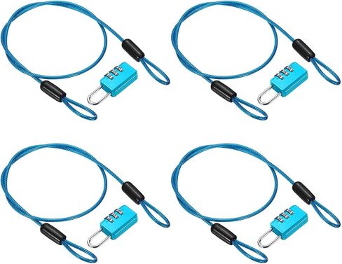 PATIKIL Security Cable with 3 Digit Combination Lock, (1.64ft x 3/32", Silver), Braided Stainless Steel Safety Cable Wire Rope with Double Loop, Suit for Suitcase/Bicycle/Cabinets in Kuwait