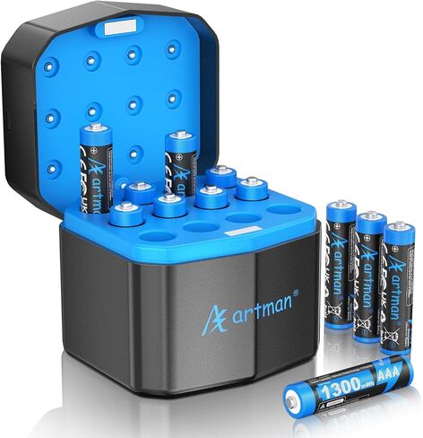 Artman 12-Pack Rechargeable AAA Lithium Batteries with 12-Slot Charger in Kuwait