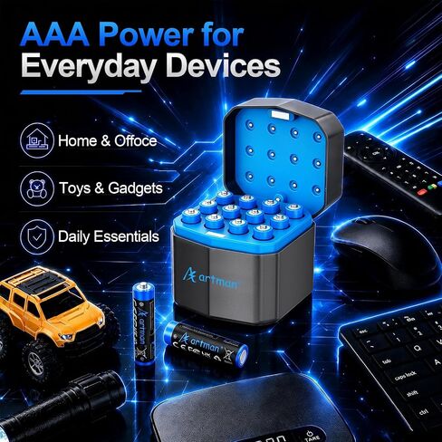 Artman 12-Pack Rechargeable AAA Lithium Batteries with 12-Slot Charger in Kuwait