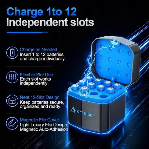 Artman 12-Pack Rechargeable AAA Lithium Batteries with 12-Slot Charger in Kuwait