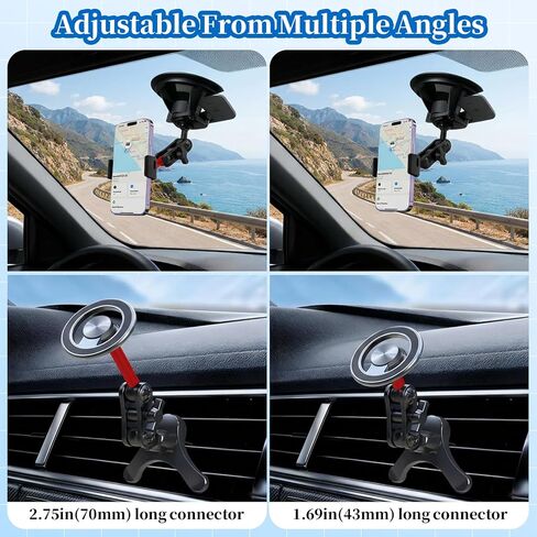 Aluminum 17mm Ball Mount Extension Adapter - 360° Rotation Extension Rod for Car Phone Holder, Air Vent & Dashboard Mount – Double Ball Mounts Arm Bracket Compatible with GPS, Dashcams, Most Mounts in Kuwait