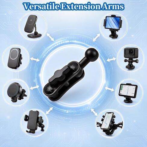 Aluminum 17mm Ball Mount Extension Adapter - 360° Rotation Extension Rod for Car Phone Holder, Air Vent & Dashboard Mount – Double Ball Mounts Arm Bracket Compatible with GPS, Dashcams, Most Mounts in Kuwait