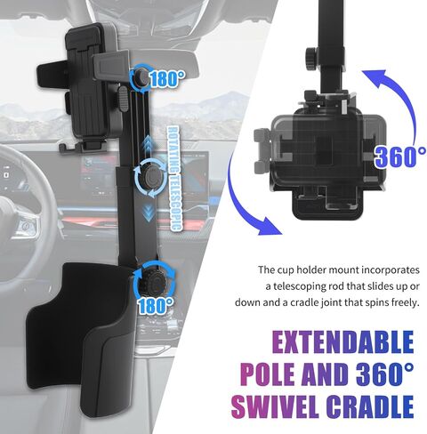 2-in-1 Cup Holder Phone Holder,Upgraded Version Cup Holders Phone Mount with Long Arm & 360° Adjustable,Cups Phones Holders for Car as Car Accessories for 4.7-7 inches Phones in Kuwait
