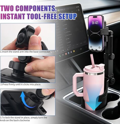 2-in-1 Cup Holder Phone Holder,Upgraded Version Cup Holders Phone Mount with Long Arm & 360° Adjustable,Cups Phones Holders for Car as Car Accessories for 4.7-7 inches Phones in Kuwait