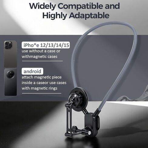 KINGKI Magnetic Neck Mount for Phones, Neck Cell Phone Holder POV/Vlog Selfie Mount Hand Free Phone Neck Holder Chest Stand Strap Video Recording for iPhone 17 16 15 14 13 12 Seires Android Phones in Kuwait