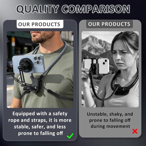 KINGKI Magnetic Neck Mount for Phones, Neck Cell Phone Holder POV/Vlog Selfie Mount Hand Free Phone Neck Holder Chest Stand Strap Video Recording for iPhone 17 16 15 14 13 12 Seires Android Phones in Kuwait