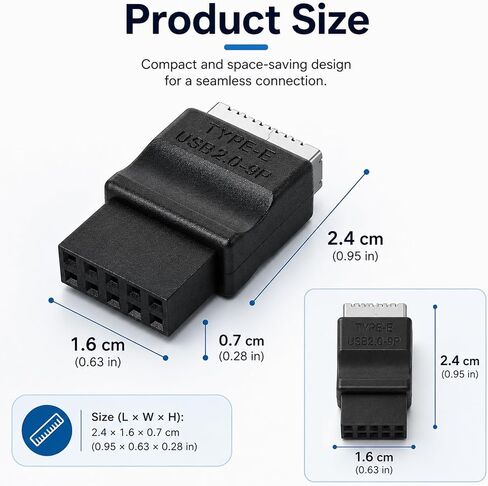 USB 2.0 to USB 3.2 Gen 1 Header Adapter for Mainboard, Front Panel Connector, Internal Conversion Adapter with Type E Key-A Female Front Panel Socket to 9 Pin Header Black in Kuwait
