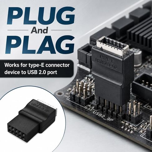 USB 2.0 to USB 3.2 Gen 1 Header Adapter for Mainboard, Front Panel Connector, Internal Conversion Adapter with Type E Key-A Female Front Panel Socket to 9 Pin Header Black in Kuwait