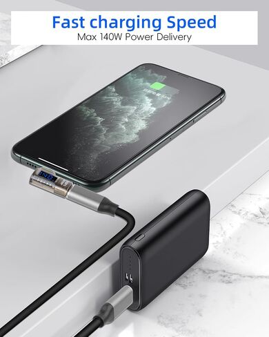 90 Degrees USB C Adapter,140W USB C Male to USB C Female Adapter,40 Gbps Data Transmission,Wattage,Voltage,Current LED Display,Suitable for Laptops,Desktop Computers,Phone (2Pcak) in Kuwait