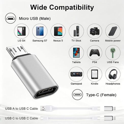 USB C to Micro USB Adapter, 4Pack Type C Female to Micro USB Male Converter in Kuwait
