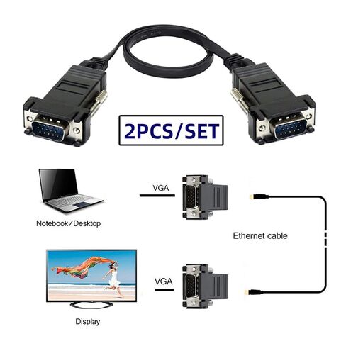JSER 2pcs/Set VGA RGB Male to Male Over Cat5 Cat5e RJ45 Female Ethernet Modualr Adapter for Computer Monitor in Kuwait