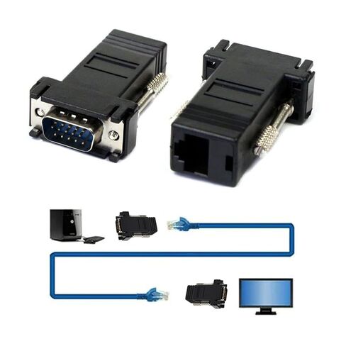 JSER 2pcs/Set VGA RGB Male to Male Over Cat5 Cat5e RJ45 Female Ethernet Modualr Adapter for Computer Monitor in Kuwait