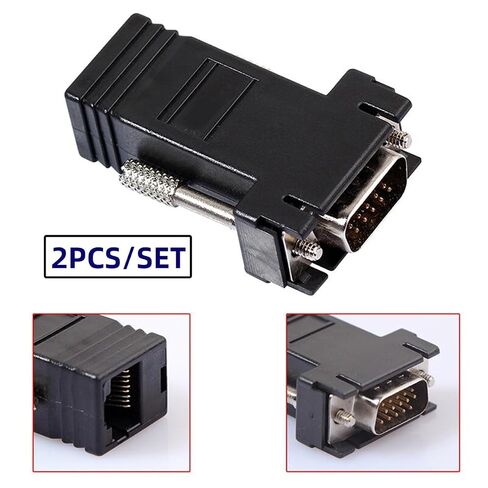 JSER 2pcs/Set VGA RGB Male to Male Over Cat5 Cat5e RJ45 Female Ethernet Modualr Adapter for Computer Monitor in Kuwait