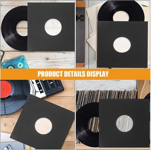 SEWACC Vinyl Record Protector Sleeves Sturdy Black Kraft Paper Paper 12pcs for Album Storage and Protection, Record Album Covers Suitable for Homes and Cafes in Kuwait