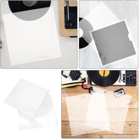Uonlytech 50pcs Plastic Vinyl Record Outer Covers with Self-Adhesive Design Protective Sleeves for Vinyl Record Albums Sturdy Sturdy Media Storage Sleeves in Kuwait