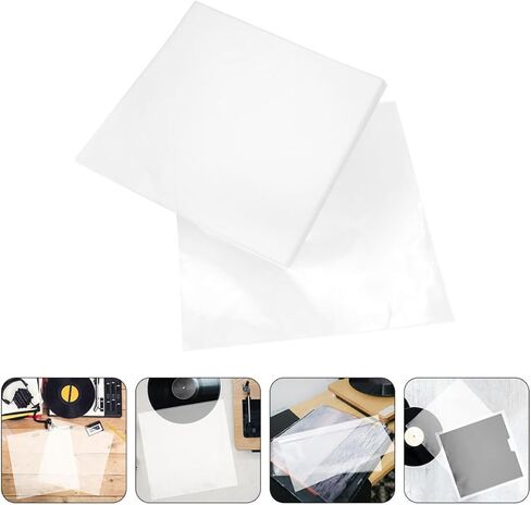 Uonlytech 50pcs Plastic Vinyl Record Outer Covers with Self-Adhesive Design Protective Sleeves for Vinyl Record Albums Sturdy Sturdy Media Storage Sleeves in Kuwait