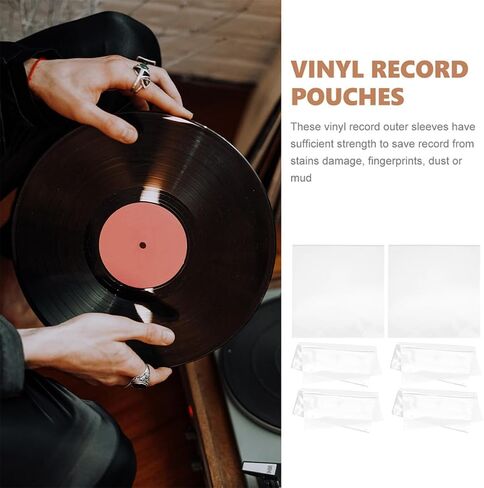 PartyKindom 25pcs Vinyl Record Outer Protector Sleeves Self Adhesive Plastic Material for Easy Sealing and Sturdy Protection, Vinyl Record Storage Sleeve to Prevent Dust and Scratches in Kuwait