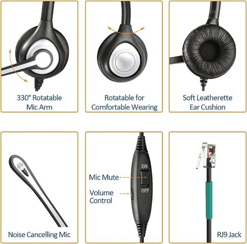 Wantek Corded Telephone Headset Dual w/Noise Canceling Mic Compatible with Avaya Aastra Allworx Adtran Alcatel Lucent AltiGen Digium Gigaset InterTel Mitel Plantronics Landline Deskphones(F602S1) in Kuwait