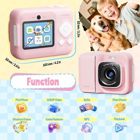 Instant Print Portable Kids Toy Camera, with 32GB SD Card, Pink in Kuwait