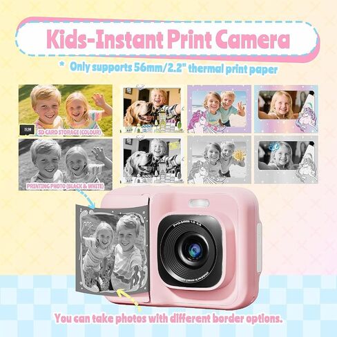 Instant Print Portable Kids Toy Camera, with 32GB SD Card, Pink in Kuwait