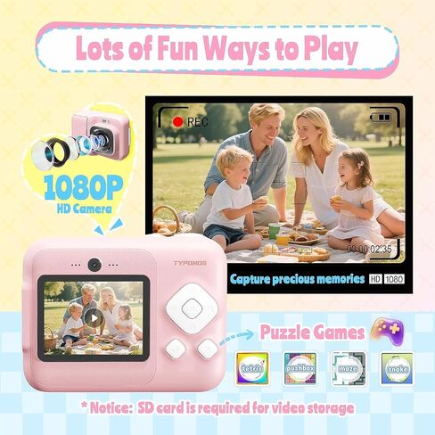 Instant Print Portable Kids Toy Camera, with 32GB SD Card, Pink in Kuwait