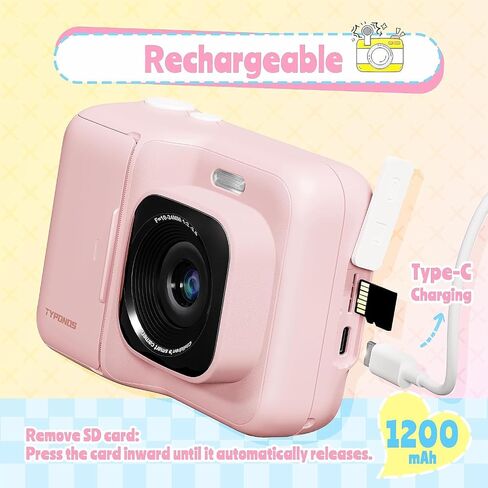 Instant Print Portable Kids Toy Camera, with 32GB SD Card, Pink in Kuwait