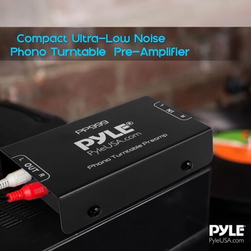 Pyle Phono Record Player Preamplifier - Mini Electronic Audio Stereo Phonograph Preamp with RCA Input, RCA Output and Low Noise Operation, Power Supply via 12 Volt DC Adapter - Black in Kuwait